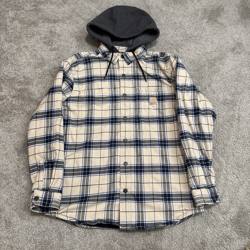 Carhartt Hoodie Mens Medium Rugged Flex Relaxed Fit Flannel Fleece Lined Shacket